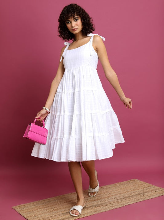 Women White Striped A-Line Dress