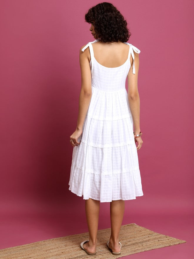 Women White Striped A-Line Dress