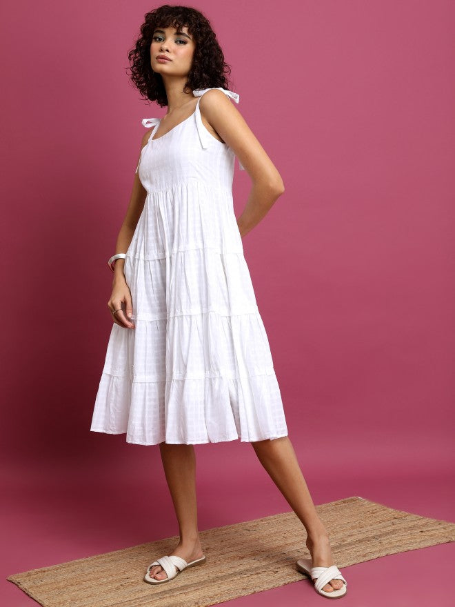 Women White Striped A-Line Dress