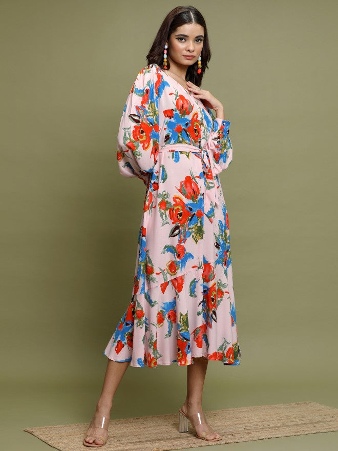 Women Pink Printed A-Line Dress