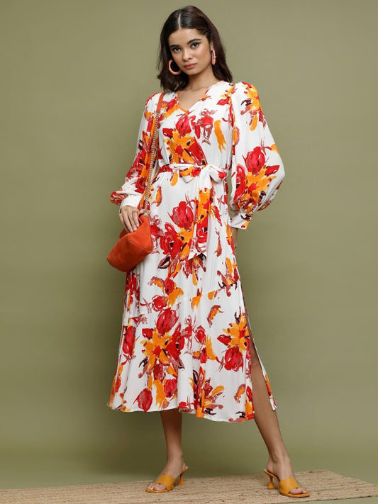 Women White Printed A-Line Dress