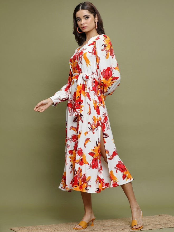 Women White Printed A-Line Dress