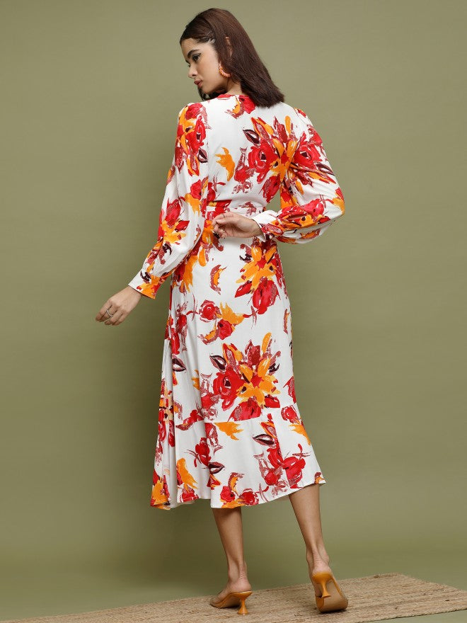 Women White Printed A-Line Dress