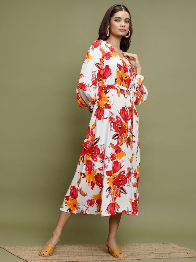 Women White Printed A-Line Dress