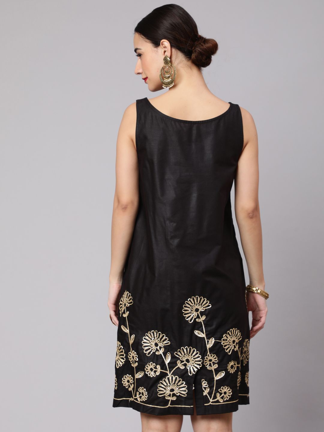 Black Floral Embroidered Shift Dress