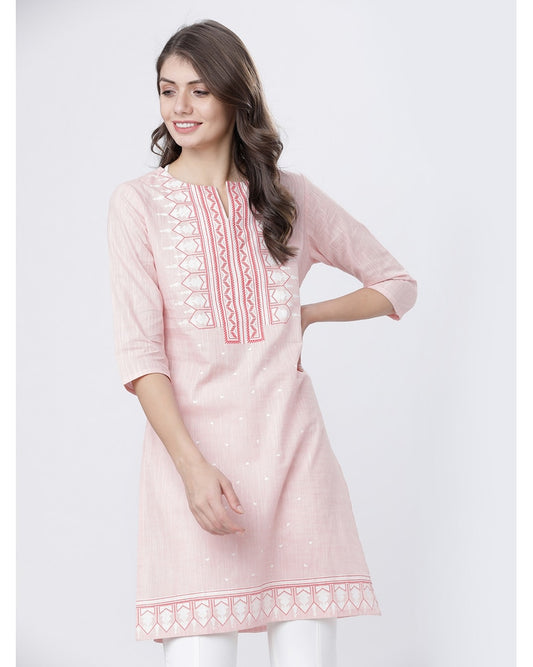 Pink Cotton Printed Tunic