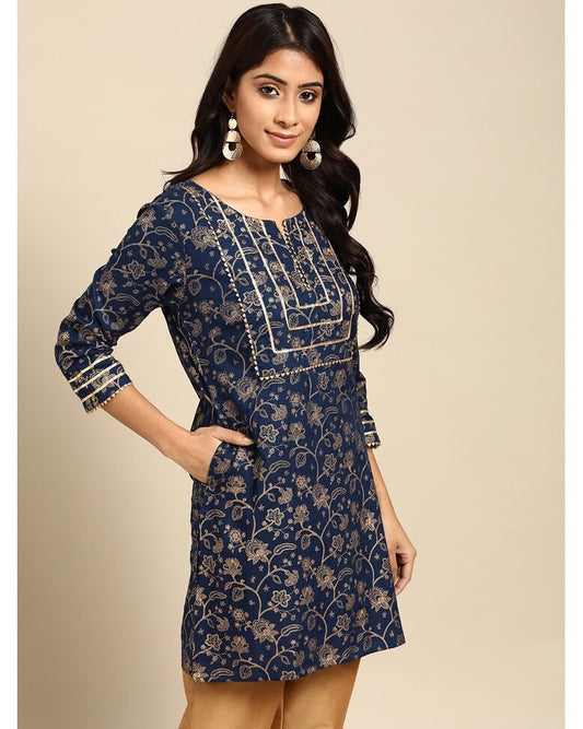 Blue Rayon Printed Kurti