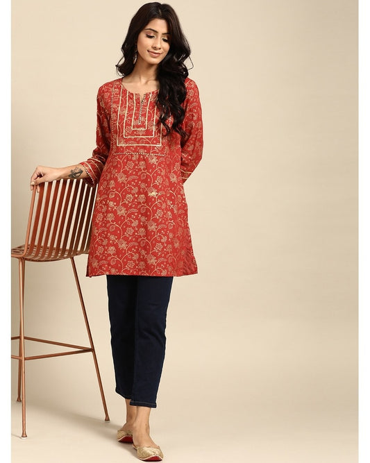 Rust Rayon Printed Kurti