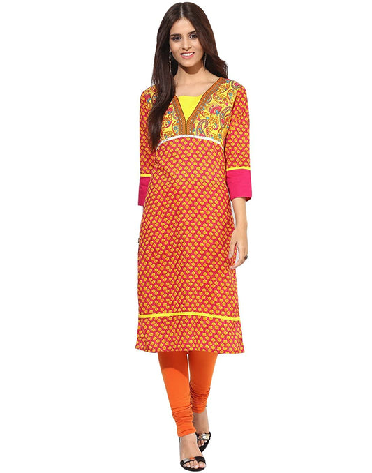 Women's Cotton Printed Multi Coloured Kurta