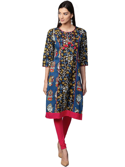 Multicolor Round Neck Printed Kurta