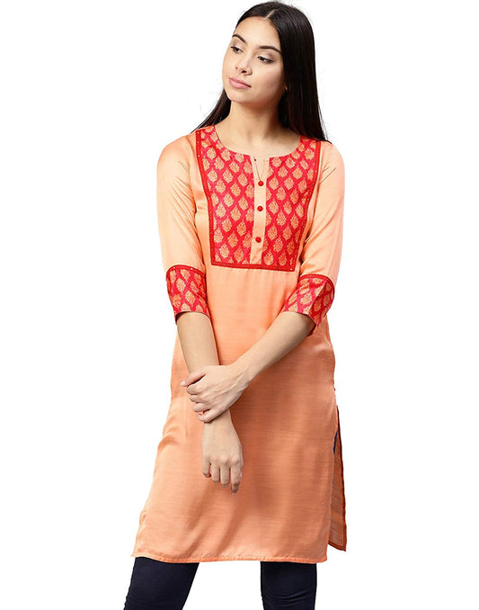 Women's Orange Satin Straight Kurta