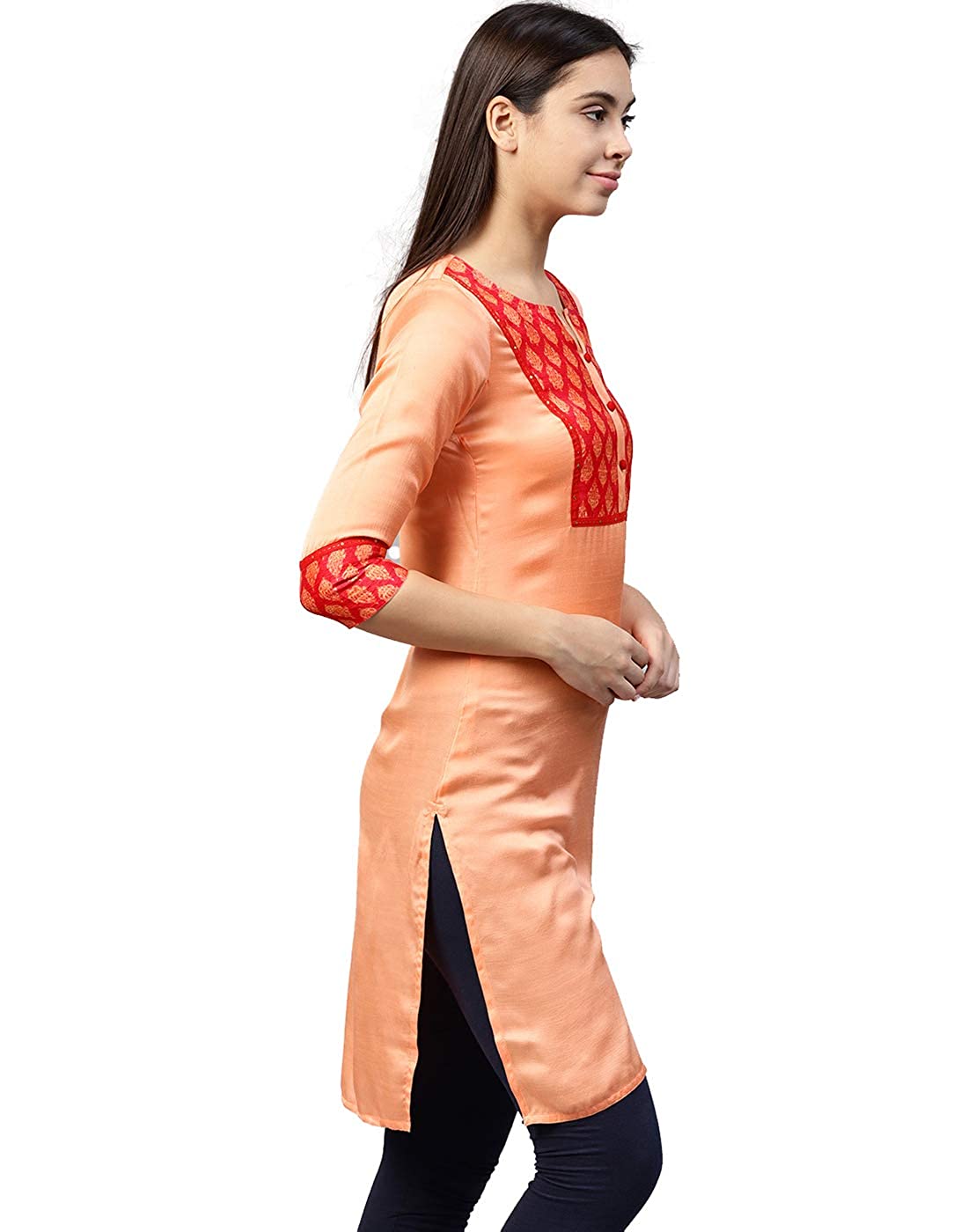 Women's Orange Satin Straight Kurta