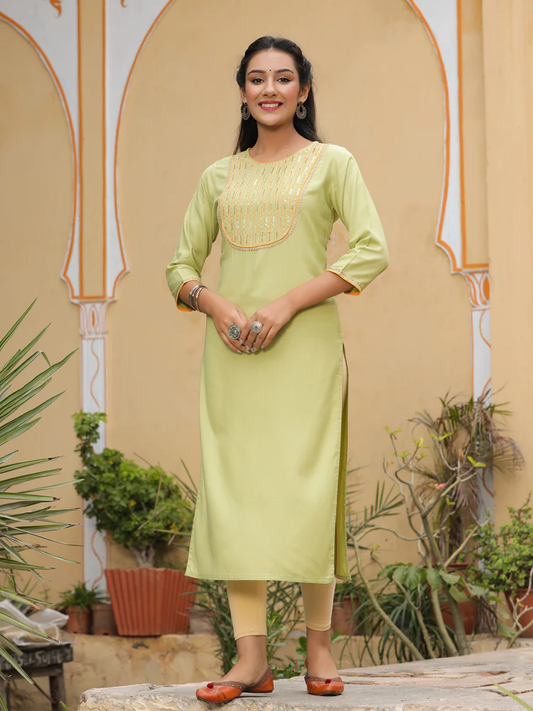 Green Yoke Design Straight Kurta