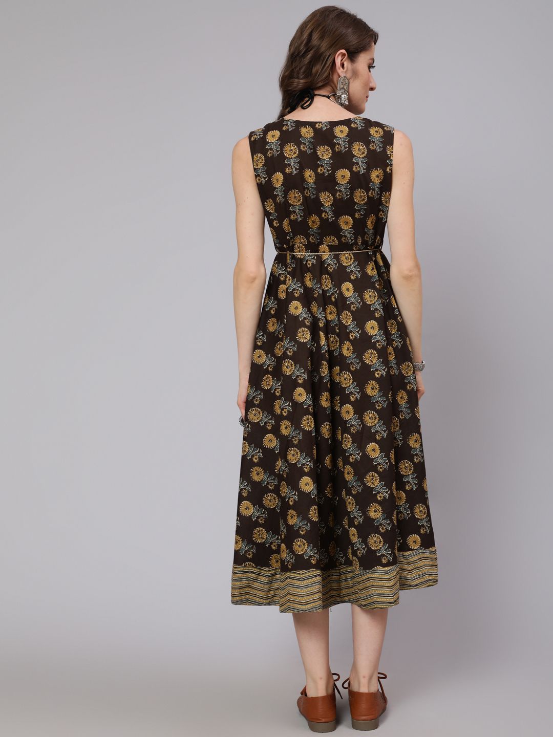 Olive & Grey Printed A-Line Dress