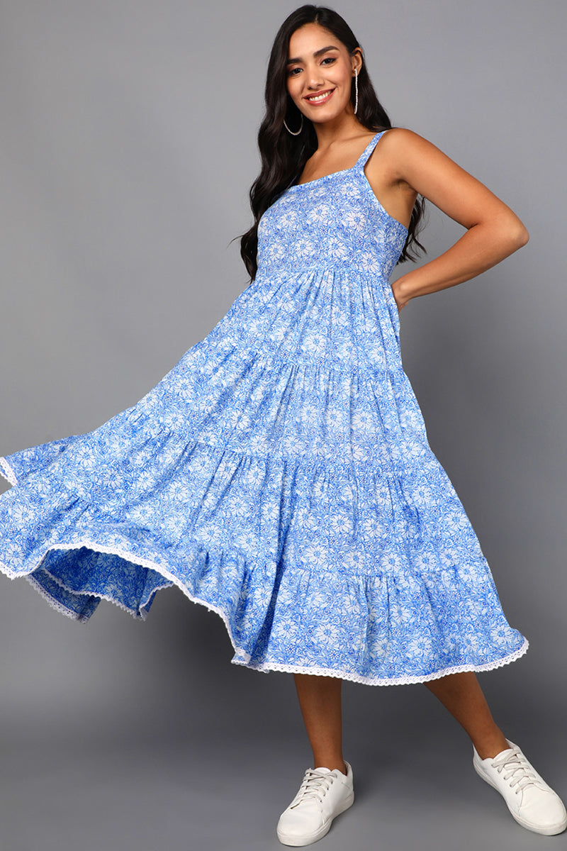Women Blue Cotton Dress