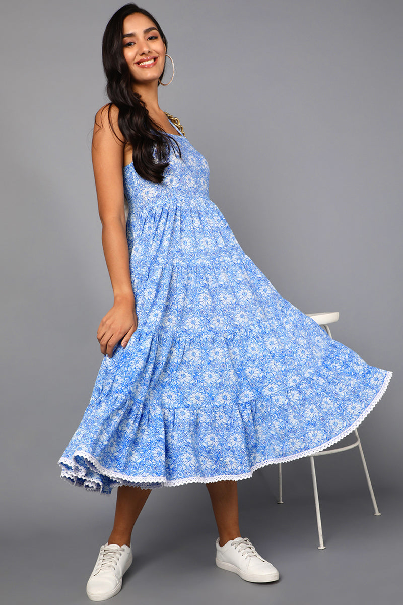 Women Blue Cotton Dress