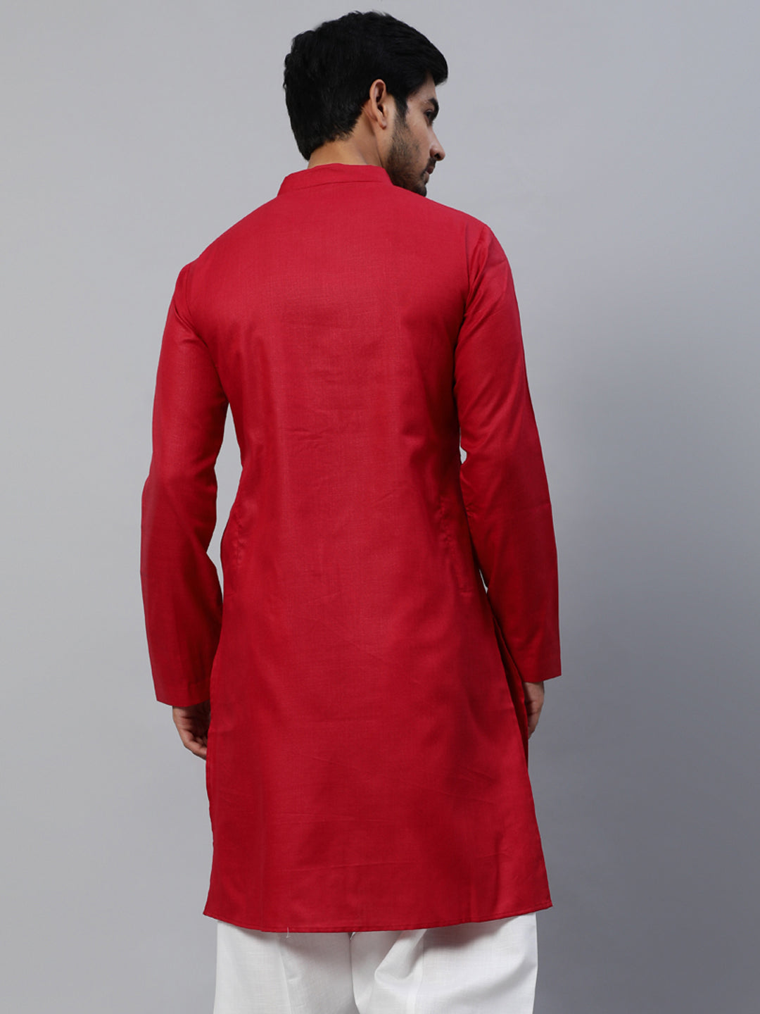 Maroon Solid Kurta With Yoke Embroidered Details